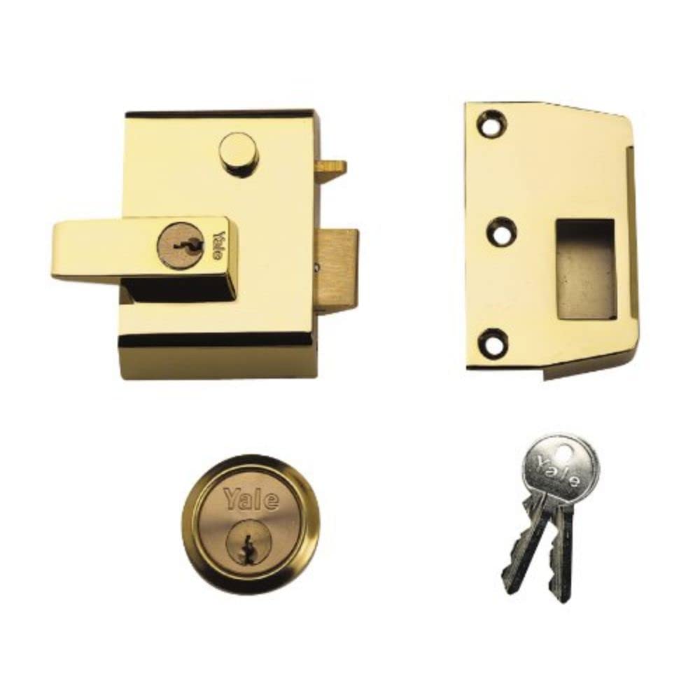 Yale P-2-BLX-PB-40 Double Locking Nightlatch, High Security can be locked from inside with key, Brasslux, 40 mm