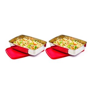 Signoraware Crispy steel Container small, 550ml+550ml, Set of 2, Red