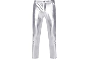 NewL Mens Night Club Skinny Shiny Gold Coated Metallic Pants Stage Perform Singer Disco Trousers
