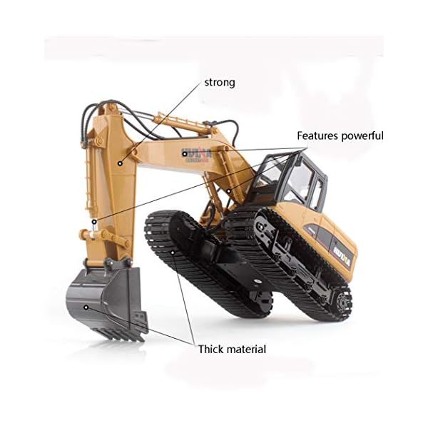 YANGSANJIN Bagger Spielzeug 15-Kanal-Fernbedienung 2,4 GHz und Eimer RC Bagger Baufahrzeuge mit Lichtern und Ton – Bild 4