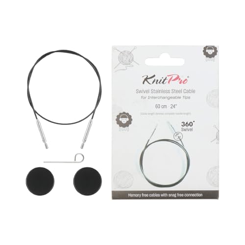 KnitPro - KnitPro The Mindful Collection Stainless Steel Black/Silver Swivel 360° Interchangeable Cable for 60cm Needle - 1 Piece