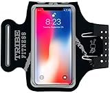 TRIBE Premium Running Armband & Phone Holder for iPhone X, Xs, Xs Max, Xr, 8, 7, 6, Plus Sizes, Galaxy S9, S8, S7, S9/S8 Plus, Note with Adjustable Elastic Band & Key/Card Slot - 100% Lycra