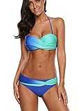 Azokoe Womens Sexy Sweatheart Neck Color Block Swimsuits with Triangle Briefs Bikini Set 2pcs Swimwear Suits