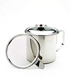 Cooking Oil and Bacon Grease Catcher, Container, and Keeper. Perfect As A Pan Grease Holder, 1.25 (5 Cups) Qt Stainless Steel Mesh Strainer Screen - Capture the Magic of Traditional Down Home Cooking