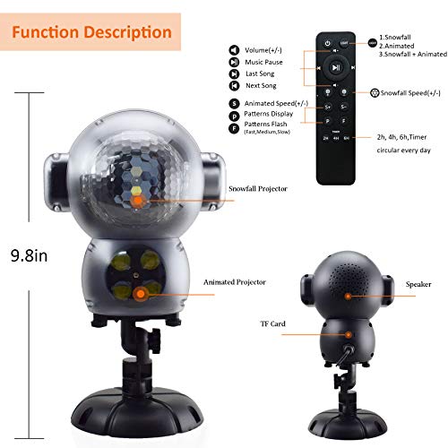 JEESA Christmas Projector Lights, Outdoor Christmas Decorations Music Snow Animated Projector with Remote Control LED Snowfall Hallowee Projector Decorative Lighting for Holiday Party Home Yard Garde