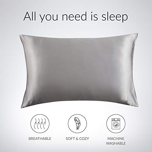 Bedsure King Size Satin Pillowcase Set of 2 Silver Grey Silk Pillow