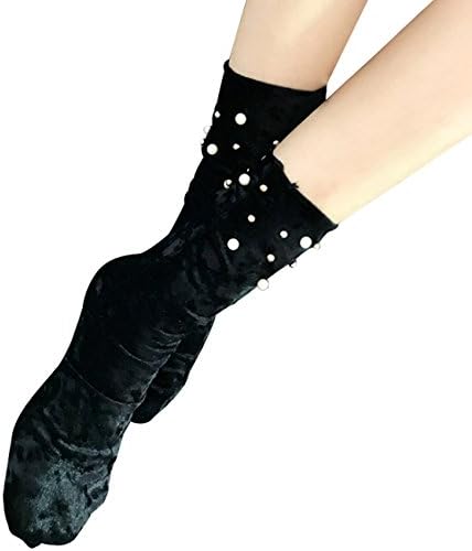 RVESCHZ Womens Socks Warm Winter Velvet Solid Color Glitter Ruffle Socks with Pearl
