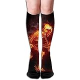 Unisex Knee High Long Socks Skeleton Guitar Fire