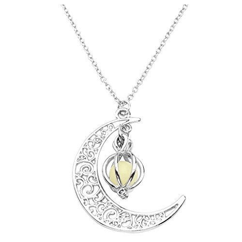 JOVIVI Schmuck,Damen Kette Nachtleuchtende eisblau grün Halbmond Herz Kürbis Hohl Anhänger Halskette Leuchtend Kugel,Kürbis (eisblau)