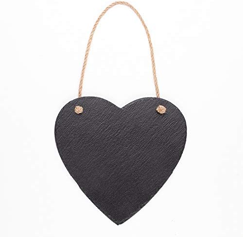 VersaChalk Small Slate Farmouse Hanging Chalkboard Sign, Heart Shape, 10 x 10 Inches - Black Rustic Wall Décor for Kitchen, Wedding, Bathroom, Outdoor Garden, Pantry Signs