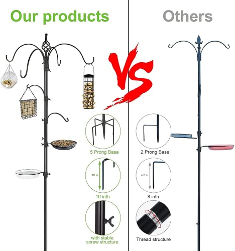 Bird Feeding Station Kit, 6-Hook Bird Feeder Stand, Bird Feeder Pole with 3 Bird Feeders and Mesh Tray and Bath Tray, Upgraded 5-Prong Base Bird Feeders for Outdoors Hanging, 89\
