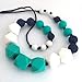 Silicone Teething Necklace for Mom to wear, non-toxic, BPA free, food grade beads for baby to chew on, reduces pain, drooling, gift box, shower gift. (Turquoise, White, Blue)