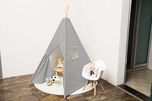 Small Boy small Black and White Stripe Canvas Play Teepee tent for kids 100% Cotton small Black/White