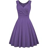 Women 50s 60s Vintage Sleeveless V-Neck Cocktail Swing Dress 1950s Wedding Semi Formal Party Rockabilly Evening Prom Dress