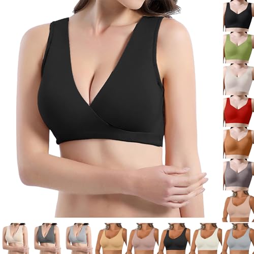 Wireless Bra Bras for Women Non Wired Seamless Wireless Push Up Sports High Impact Bra,V Neck Bralettes for Womens Solid Color Ladies Soft Support Bras Large Breasts