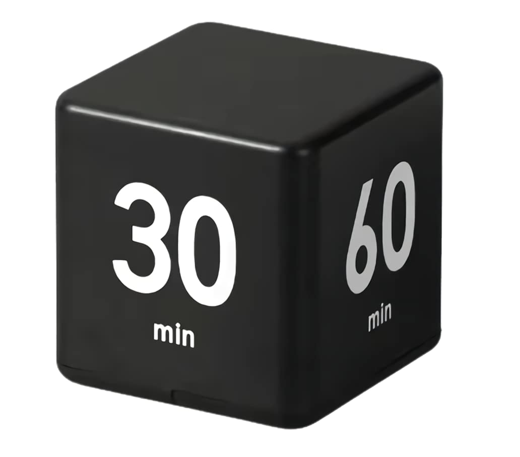 Cube Timer for Kitchen, Kids Timer for ADHD, Countdown for Classroom Fitness Baking Studying Teaching, Countdown Management Settings 15/20/30/60 mins, Black
