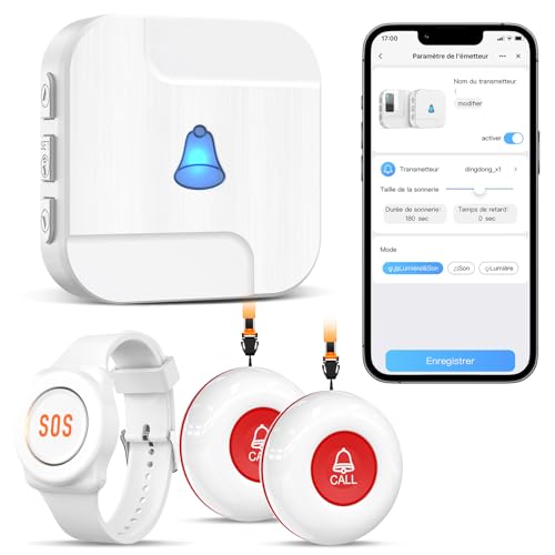 ChunHee Seniors Alarm Device - Disability and Mobility Friendly System - Alarm Bracelet for Home Use (1 Receiver + 1 Watch + 2 Transmitter)