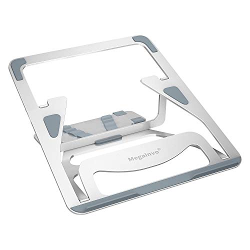 Adjustable Laptop Stand, Megainvo Foldable Laptop Stand Portable MacBook Riser Aluminum Alloy Ventilated Holder 5-Angle Adjustable for 9.7-15.6 Inch Notebook MacBook Computer PC iPad Tablet