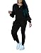 Fashion Two Piece Outfit Ruffle Suit Sweatsuit Tracksuit for Young Women,Black,Large/US12-14