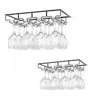 FADDA Wine glass rack with screws holder metal wine glass organizer for bar,kitchen,under cabinet stemware wine glass holder,black (2 Packs-4 Rows)