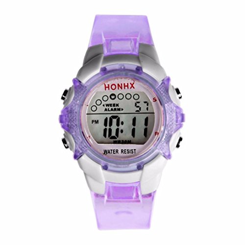 Gbell Girls Digital Sports Watch -LED Quartz Waterproof Wrist Watch with Alarm ,Date, Luminous Display - Pink Purple Blue Green (Purple)