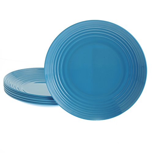 Handi-Ware 6-Pack Melamine 8.3" Deep Salad Plate, Break & Chip Resistant, Indoor/Outdoor, Wave Rim Design, by Unity (Blue)