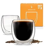 Espresso Cups Shot Glass Coffee Set of 2 - Double Wall Thermo Insulated