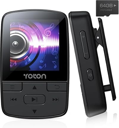 Yoton MP3 Player Bluetooth 5.2 64GB Expandable Mini with Clip FM Radio