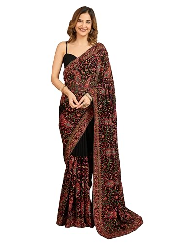 TRENDMALLS Women's Georgette Embroidery with Siroski work Saree with Unstitched Blouse