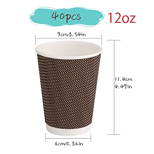 12 Oz Disposable Insulated Coffee Cups with Lids,40 Packs Disposable