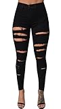 Applerclothing Women's Distressed Ripped Denim High Waist Knee Skinny Denim Pencil Jeans