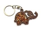 Keychain / Keyring Made of Natural Wood and Filled with Genuine Baltic Amber Elephant / Butterfly / Owl / Heart