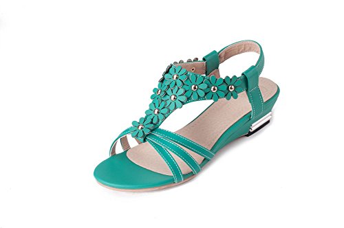Balamasa Womens Open Toe Pull-On Solid Green Low Heels Sandals - 8.5 B(M) US