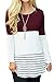Sherosa Women's Summer Contract Color Long Sleeve Long Length T shirts Striped Tops (Wine Red,M) …