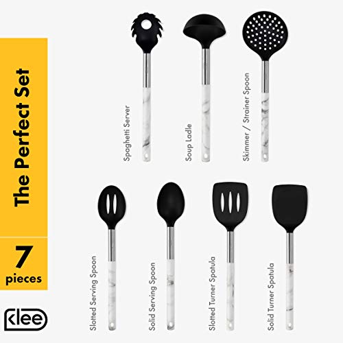 Klee 7-Piece Nonstick Nylon Kitchen Utensil Set, Marble and Black