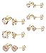 LOYALLOOK 6 Pairs Assorted Stainless Steel Fireball Stud Earrings with Champagne CZ Stud Earrings Set for Men Women, 4-7mm