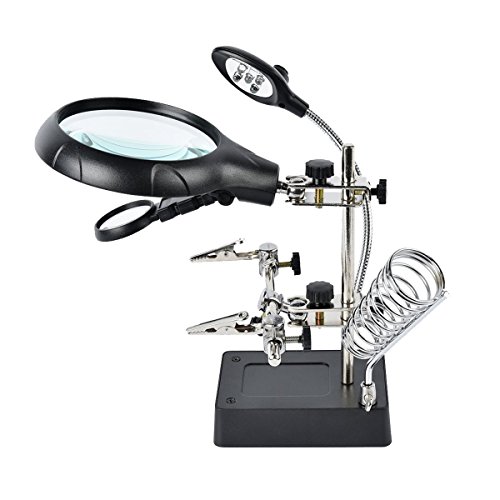 BestTong 2.5X 7.5X 10X LED Light Magnifier & Desk Lamp Helping Hand Repair Clamp Alligator Auxiliary Clip Stand Desktop Magnifying Glasses