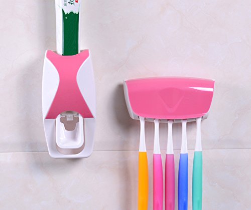 WAYCOM Dust-proof Toothpaste Dispenser Toothpaste Squeezer Kit (Pink)