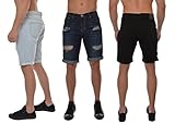 Wiz Mens Jean Shorts Skinny Fit Ripped Denim Rolled Cuff