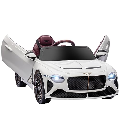 Aosom Bentley Bacalar Licensed Kids Ride on Car with Butterfly Doors, 12V Electric Car for Kids with Remote Control, Suspension System, Horn, Music, Lights, White