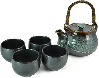 Japanische Tee Set Mit Vier Tassen Blau Tropf Glasur Amazon De Kuche Haushalt