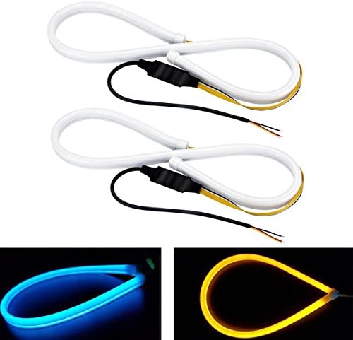 2Pcs 23 Inches Two Colors Ice Blue/Sequence Amber LED Strip Light Tube, YANF Car Flexible Daytime Running Lights DRL Switchback Headlight Decorative Lamp and Flowing Turn Signal Light