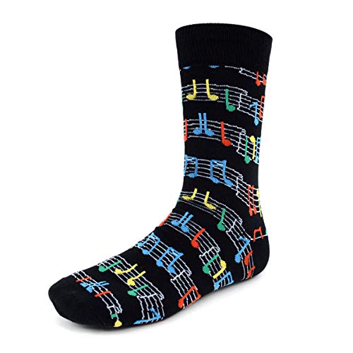Urban Peacock Men's Novelty Fun Crew Socks for Dress or Casual - (Sheet Music - Black, 2 Pair)