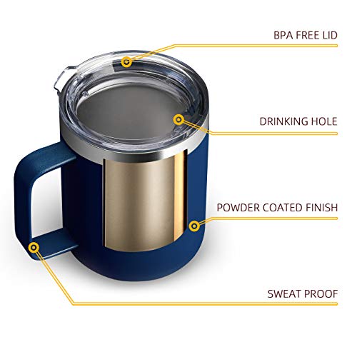 12oz Stainless Steel Insulated Coffee Mug with Handle, Double Wall Vacuum Tumbler Cup with Lid, Navy, 1 Pack
