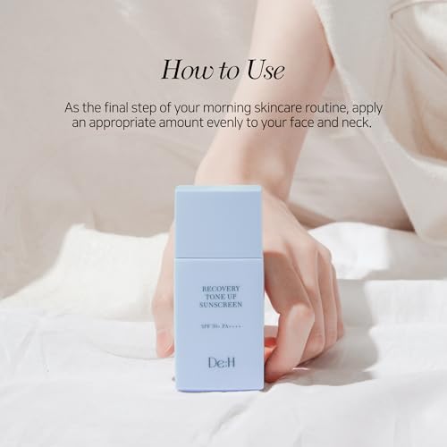 De:H Tone-up Sunscreen SPF 50+ PA++++ | Sky Blue Color Correcting Makeup Base & Primer | Calming Cica & Ceramide | Semi-Matte Korean Skincare for Sensitive Skin | 1.7 Fl Oz (50ml)