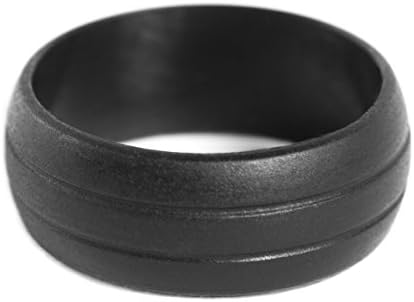Silicone Wedding Ring for Athletic Active Men (Black, 12) – Unique Double-debossed Silicone Wedding Band Design