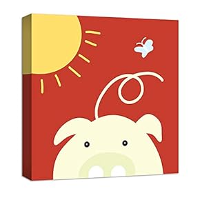 Canvas Wall Art White Pig Painting Artwork for Home Prints Framed for Kids - 12x12 inches