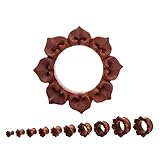 Pair of Organic Red Flower Hand Carved Wood Plugs Tunnels Ear Gauges 2g 0g 00g 7/16 1/2 9/16 5/8 3/4 7/8 1 inch (00g)