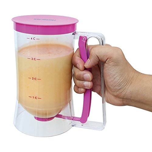Homeries Pancake & Cupcake Batter Dispenser Tool With Measuring Label. Perfect for Pancakes, Cupcakes, Waffles, Muffin Mix, Crepes, Cakes, Cookies, Bonus Cupcake Plunger