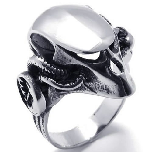 KONOV Gothic Alien Skull Biker Stainless Steel Mens Ring